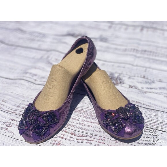Tory Burch  AZALEA Metallic Purple Leather Ballet Flats Women’s 6.5 - Picture 1 of 6